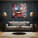 Enerjik Graffiti Yüzler: Renkli Sokak Sanatı Temperli Cam Tablo Duvar Dekoru cam tablo, duvar sanatı, modern dekorasyon, soyut sanat, cam sanat eserleri, iç mekan dekorasyonu, ofis dekorasyonu, ev dekorasyonu, restoran dekorasyonu, cafe dekorasyonu, cam baskı, UV baskı, estetik duvar sanatı