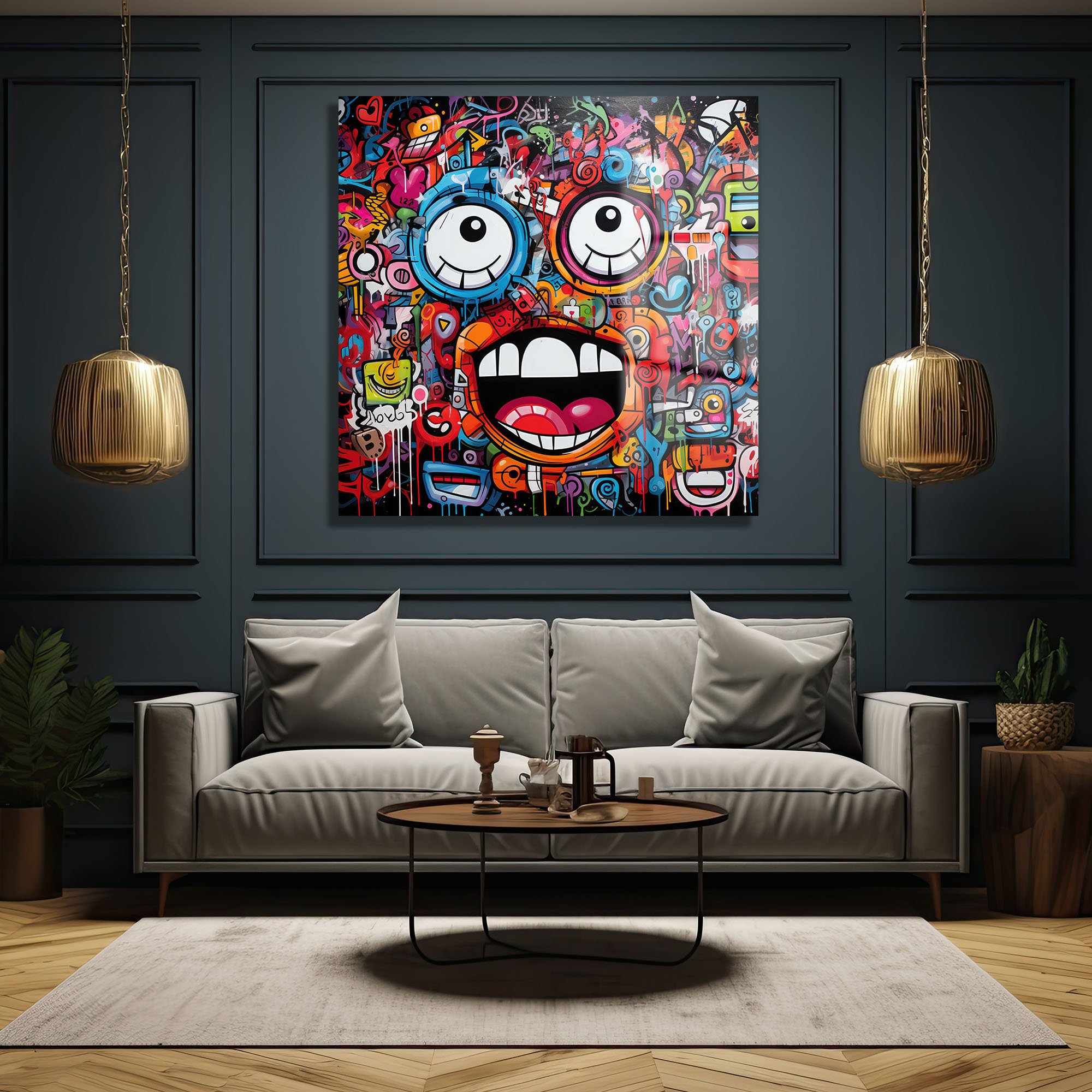 Enerjik Graffiti Yüzler: Renkli Sokak Sanatı Temperli Cam Tablo Duvar Dekoru cam tablo, duvar sanatı, modern dekorasyon, soyut sanat, cam sanat eserleri, iç mekan dekorasyonu, ofis dekorasyonu, ev dekorasyonu, restoran dekorasyonu, cafe dekorasyonu, cam baskı, UV baskı, estetik duvar sanatı