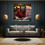 Joker Poker Yüzleşmesi: Gerilimli Sinematik Cam Tablo Duvar Dekoru cam tablo, duvar sanatı, modern dekorasyon, soyut sanat, cam sanat eserleri, iç mekan dekorasyonu, ofis dekorasyonu, ev dekorasyonu, restoran dekorasyonu, cafe dekorasyonu, cam baskı, UV baskı, estetik duvar sanatı