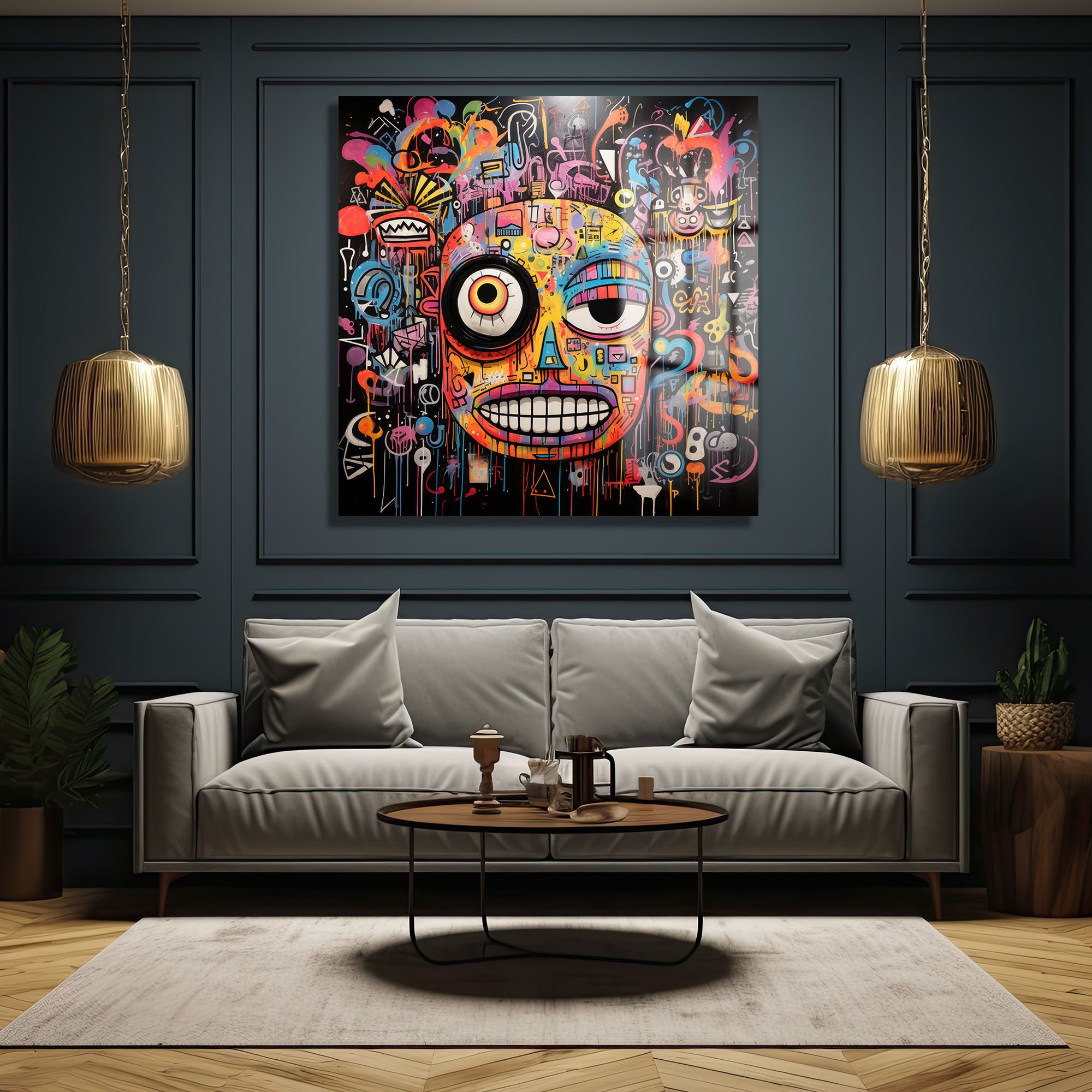 Enerjik Kaos: Canlı Graffiti Yüz Cam Tablo Duvar Dekoru cam tablo, duvar sanatı, modern dekorasyon, soyut sanat, cam sanat eserleri, iç mekan dekorasyonu, ofis dekorasyonu, ev dekorasyonu, restoran dekorasyonu, cafe dekorasyonu, cam baskı, UV baskı, estetik duvar sanatı