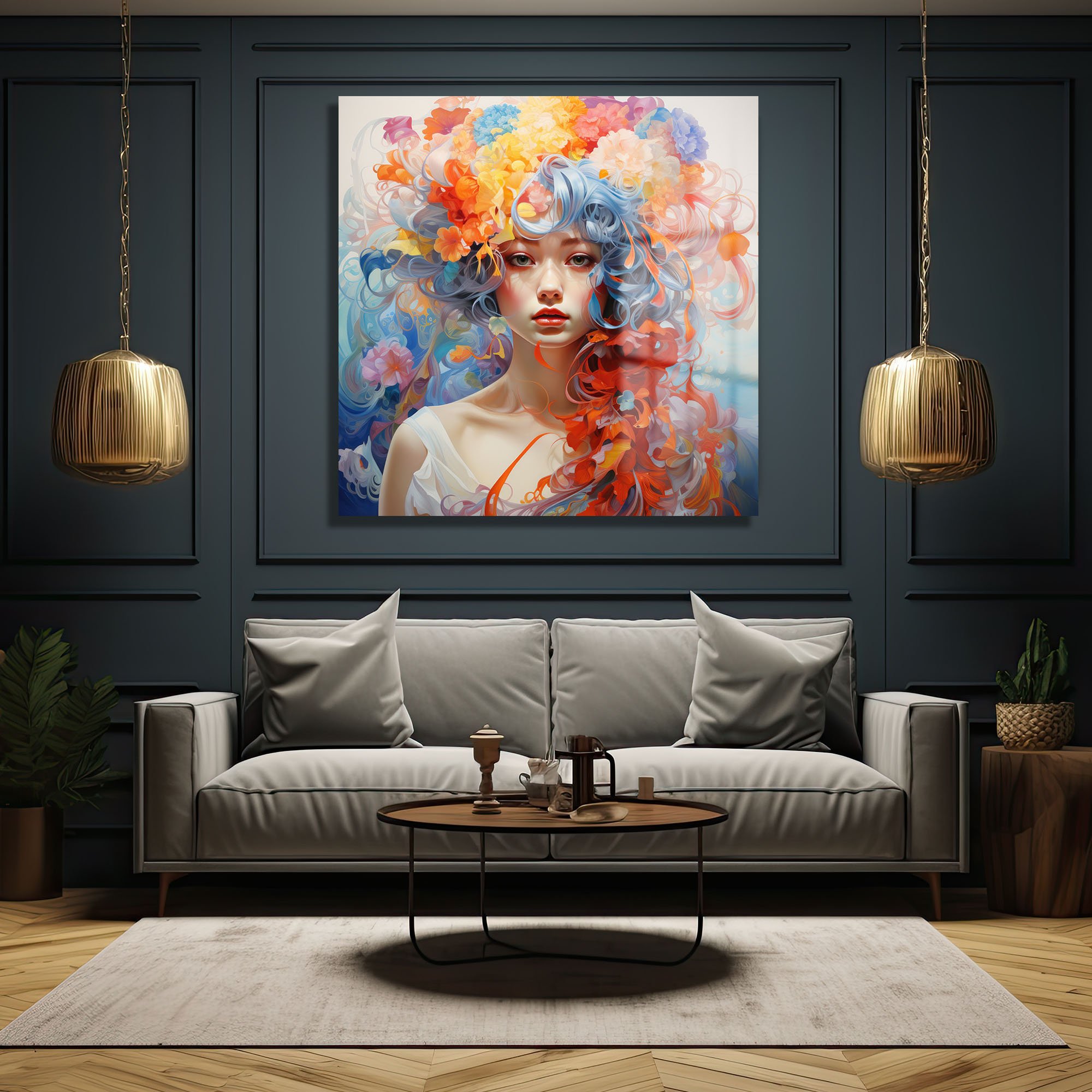 Çiçek Perisi: Canlı Renkli Modern Cam Tablo Duvar Dekoru cam tablo, duvar sanatı, modern dekorasyon, soyut sanat, cam sanat eserleri, iç mekan dekorasyonu, ofis dekorasyonu, ev dekorasyonu, restoran dekorasyonu, cafe dekorasyonu, cam baskı, UV baskı, estetik duvar sanatı