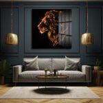 Ateşin Ruhu: Işıltılı Aslan Başı Temalı Modern Cam Tablo Duvar Dekoru cam tablo, duvar sanatı, modern dekorasyon, soyut sanat, cam sanat eserleri, iç mekan dekorasyonu, ofis dekorasyonu, ev dekorasyonu, restoran dekorasyonu, cafe dekorasyonu, cam baskı, UV baskı, estetik duvar sanatı