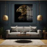 Altın Kartalın Asaleti: Modern Çizgisel Cam Tablo Duvar Dekoru cam tablo, duvar sanatı, modern dekorasyon, soyut sanat, cam sanat eserleri, iç mekan dekorasyonu, ofis dekorasyonu, ev dekorasyonu, restoran dekorasyonu, cafe dekorasyonu, cam baskı, UV baskı, estetik duvar sanatı