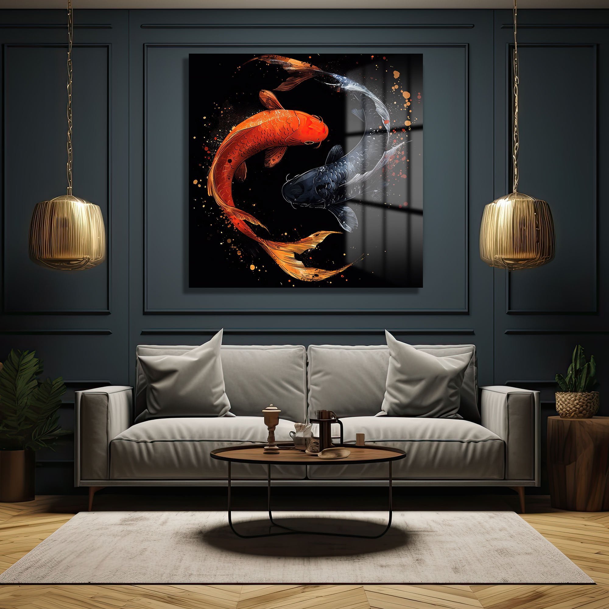 Koi Ahengi: Yin-Yang Temalı Canlı Renklerde Temperli Cam Tablo Duvar Dekoru cam tablo, duvar sanatı, modern dekorasyon, soyut sanat, cam sanat eserleri, iç mekan dekorasyonu, ofis dekorasyonu, ev dekorasyonu, restoran dekorasyonu, cafe dekorasyonu, cam baskı, UV baskı, estetik duvar sanatı