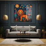 Neşeli Aslan Şehri: Canlı Renklerle Modern Dekoratif Cam Tablo Duvar Dekoru cam tablo, duvar sanatı, modern dekorasyon, soyut sanat, cam sanat eserleri, iç mekan dekorasyonu, ofis dekorasyonu, ev dekorasyonu, restoran dekorasyonu, cafe dekorasyonu, cam baskı, UV baskı, estetik duvar sanatı