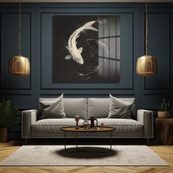 Uyum ve Denge: Yin Yang Koi Balıkları Temperli Cam Tablo - Glazella