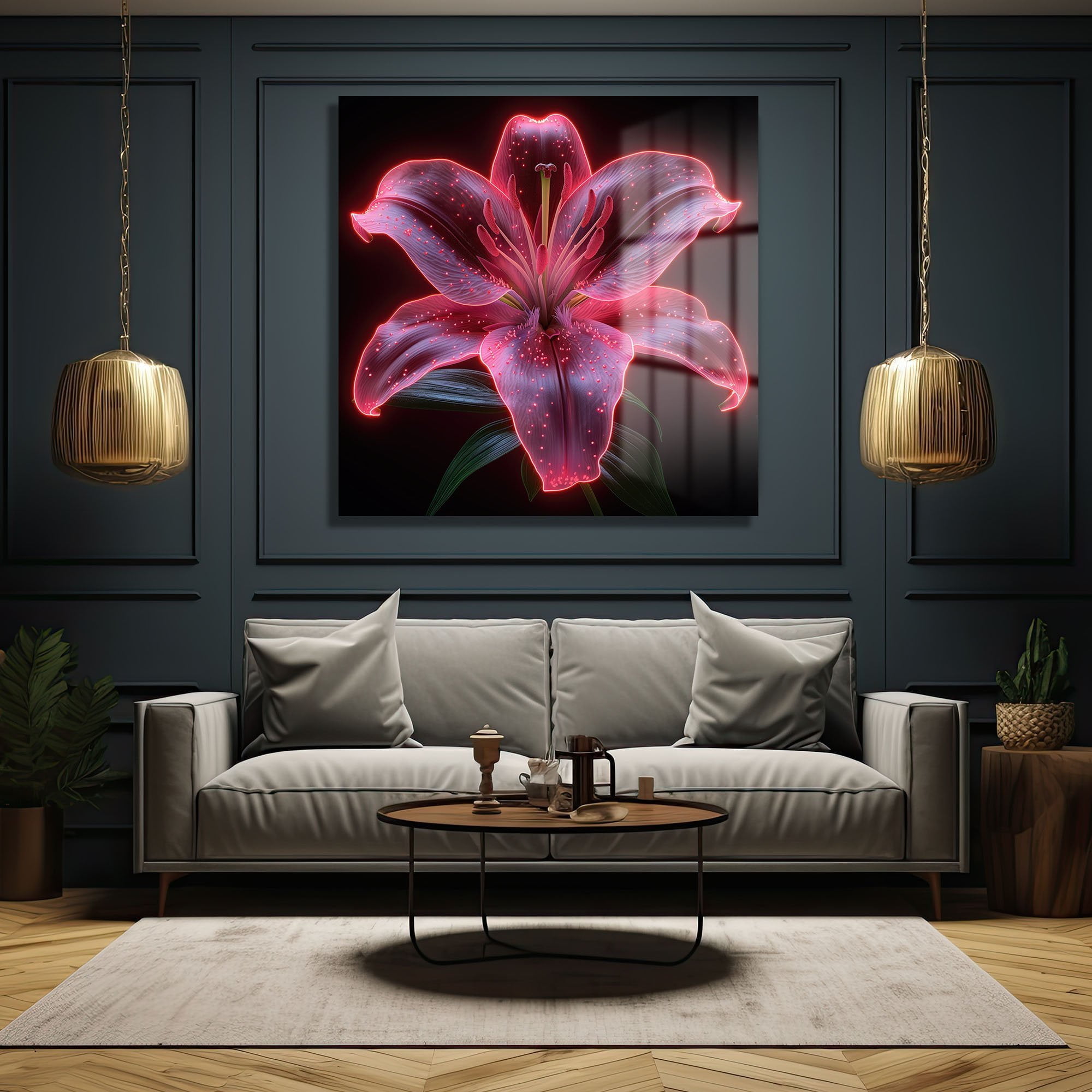 Büyüleyici Neon Zambak: Canlı Renklerde Modern Cam Tablo Duvar Dekoru cam tablo, duvar sanatı, modern dekorasyon, soyut sanat, cam sanat eserleri, iç mekan dekorasyonu, ofis dekorasyonu, ev dekorasyonu, restoran dekorasyonu, cafe dekorasyonu, cam baskı, UV baskı, estetik duvar sanatı