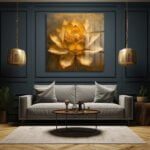 Altın Lotus İhtişamı: Modern Dekoratif Cam Tablo Duvar Dekoru cam tablo, duvar sanatı, modern dekorasyon, soyut sanat, cam sanat eserleri, iç mekan dekorasyonu, ofis dekorasyonu, ev dekorasyonu, restoran dekorasyonu, cafe dekorasyonu, cam baskı, UV baskı, estetik duvar sanatı
