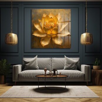 Altın Lotus İhtişamı: Modern Dekoratif Cam Tablo - Glazella Altın Lotus İhtişamı: Modern Dekoratif Cam Tablo - Glazella