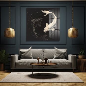 Yin Yang Koi Balıkları: Uyum ve Dengenin Modern Cam Tablosu - Glazella