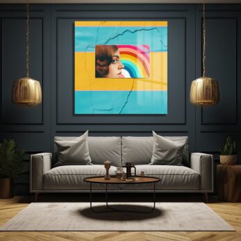 Pop Art Rüyası: Gökkuşağı ve Kadın Profili Modern Cam Tablo - Glazella Pop Art Rüyası: Gökkuşağı ve Kadın Profili Modern Cam Tablo - Glazella
