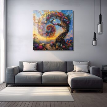 Hayat Ağacı: Renkli Çiçek Spiral Desenli Modern Cam Tablo - Glazella Hayat Ağacı: Renkli Çiçek Spiral Desenli Modern Cam Tablo - Glazella