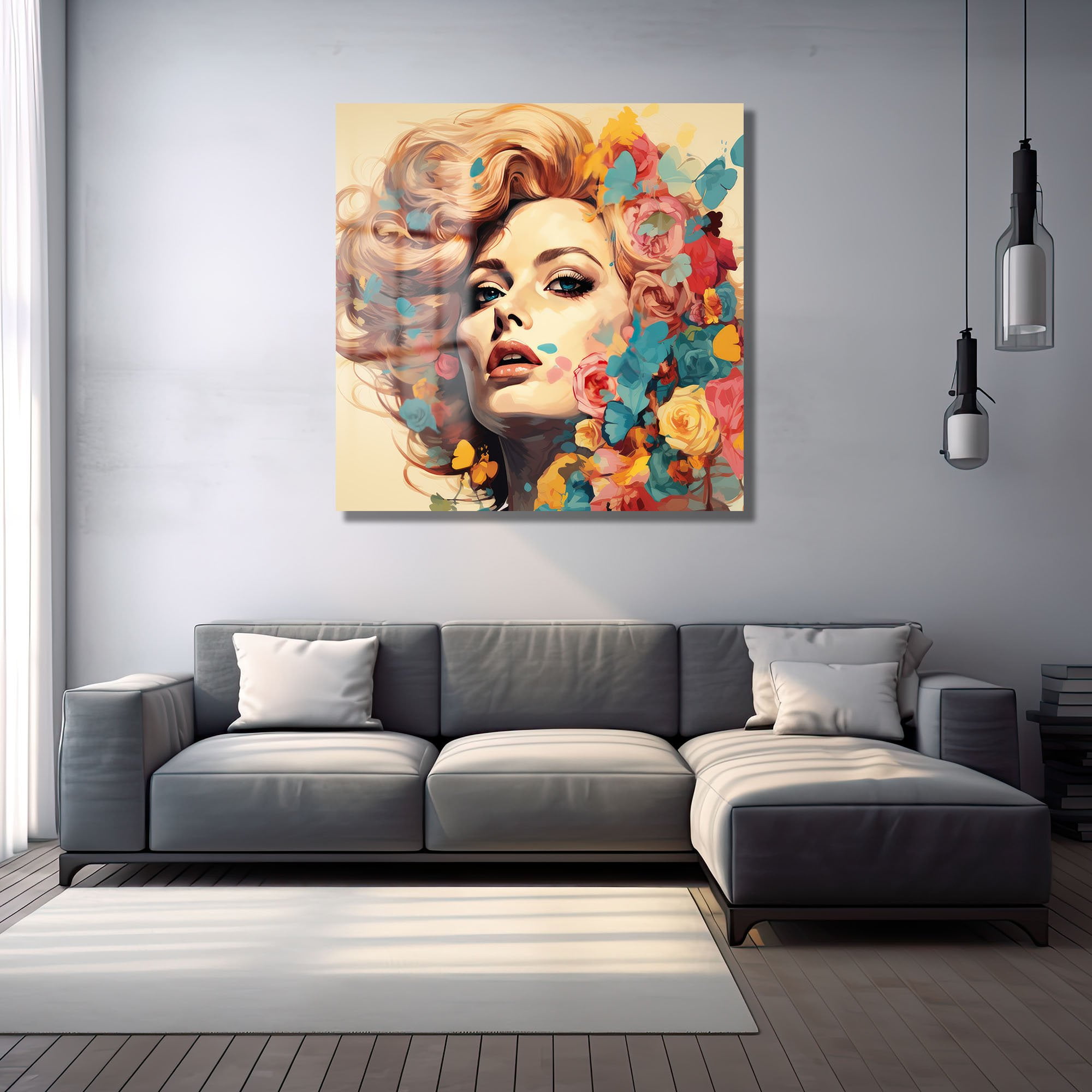 Baharın Ruhu: Canlı Renklerle Çiçekli Kadın Portre Temperli Cam Tablo Duvar Dekoru cam tablo, duvar sanatı, modern dekorasyon, soyut sanat, cam sanat eserleri, iç mekan dekorasyonu, ofis dekorasyonu, ev dekorasyonu, restoran dekorasyonu, cafe dekorasyonu, cam baskı, UV baskı, estetik duvar sanatı