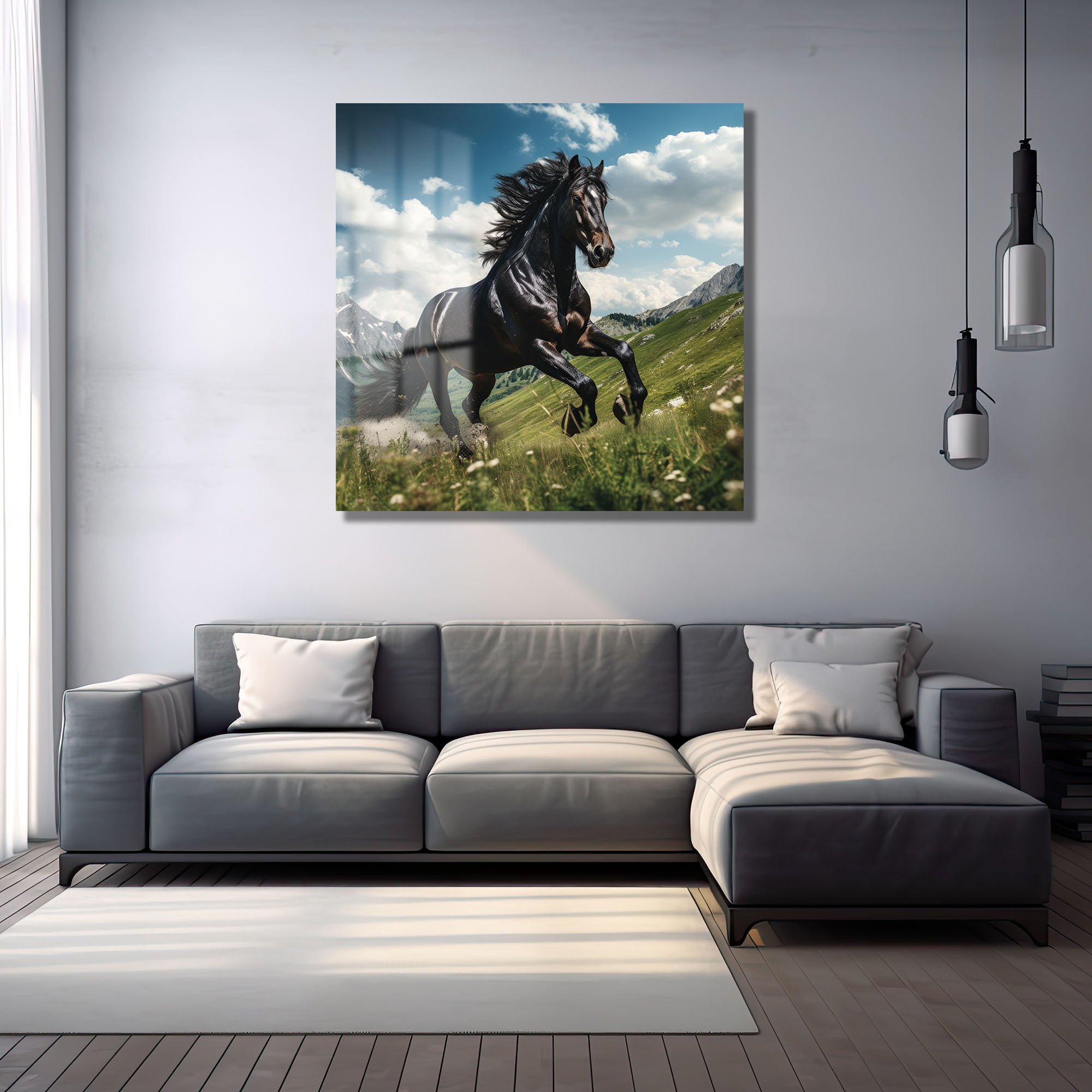 Özgürlüğe Koşan At: Dağ Manzaralı Temperli Cam Tablo Duvar Dekoru cam tablo, duvar sanatı, modern dekorasyon, soyut sanat, cam sanat eserleri, iç mekan dekorasyonu, ofis dekorasyonu, ev dekorasyonu, restoran dekorasyonu, cafe dekorasyonu, cam baskı, UV baskı, estetik duvar sanatı