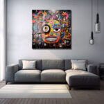 Enerjik Kaos: Canlı Graffiti Yüz Cam Tablo Duvar Dekoru cam tablo, duvar sanatı, modern dekorasyon, soyut sanat, cam sanat eserleri, iç mekan dekorasyonu, ofis dekorasyonu, ev dekorasyonu, restoran dekorasyonu, cafe dekorasyonu, cam baskı, UV baskı, estetik duvar sanatı
