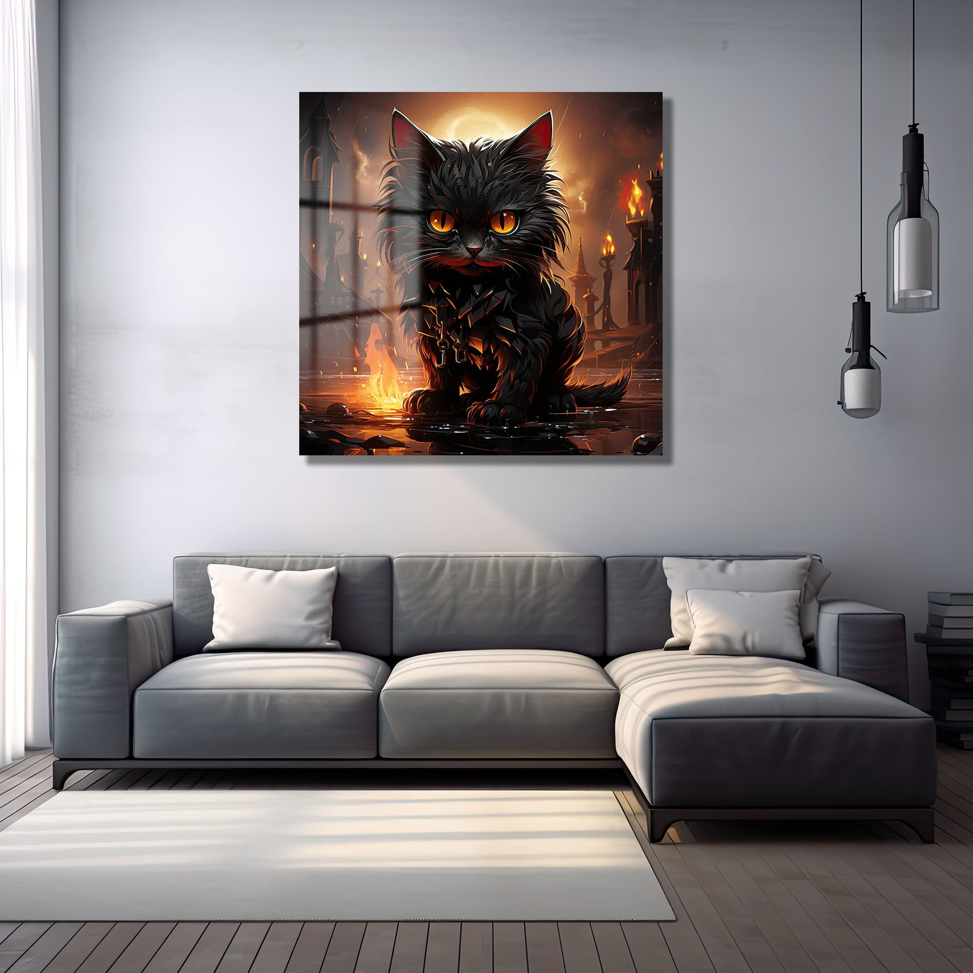 Ateş Gözlü Kara Kedi: Gizemli Fantastik Cam Tablo Duvar Dekoru cam tablo, duvar sanatı, modern dekorasyon, soyut sanat, cam sanat eserleri, iç mekan dekorasyonu, ofis dekorasyonu, ev dekorasyonu, restoran dekorasyonu, cafe dekorasyonu, cam baskı, UV baskı, estetik duvar sanatı