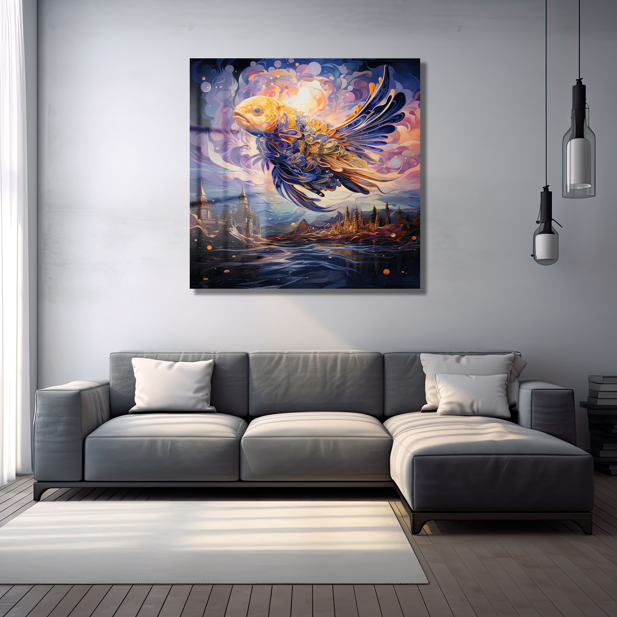 Fantastik Altın Balık: Rüyaların Süzüldüğü Modern Cam Tablo Duvar Dekoru cam tablo, duvar sanatı, modern dekorasyon, soyut sanat, cam sanat eserleri, iç mekan dekorasyonu, ofis dekorasyonu, ev dekorasyonu, restoran dekorasyonu, cafe dekorasyonu, cam baskı, UV baskı, estetik duvar sanatı