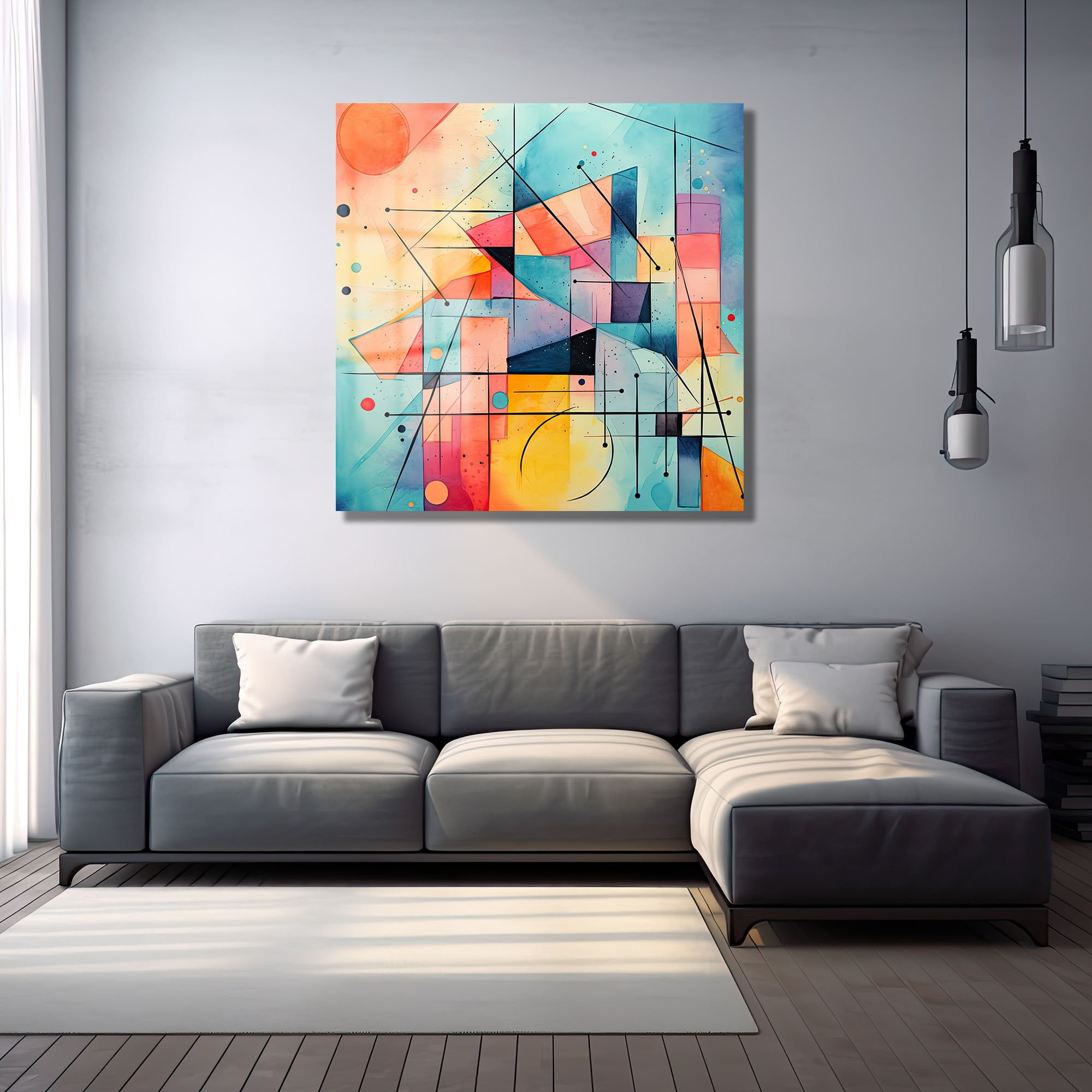 Renkli Geometrik Dans: Modern Soyut Temperli Cam Tablo Duvar Dekoru cam tablo, duvar sanatı, modern dekorasyon, soyut sanat, cam sanat eserleri, iç mekan dekorasyonu, ofis dekorasyonu, ev dekorasyonu, restoran dekorasyonu, cafe dekorasyonu, cam baskı, UV baskı, estetik duvar sanatı