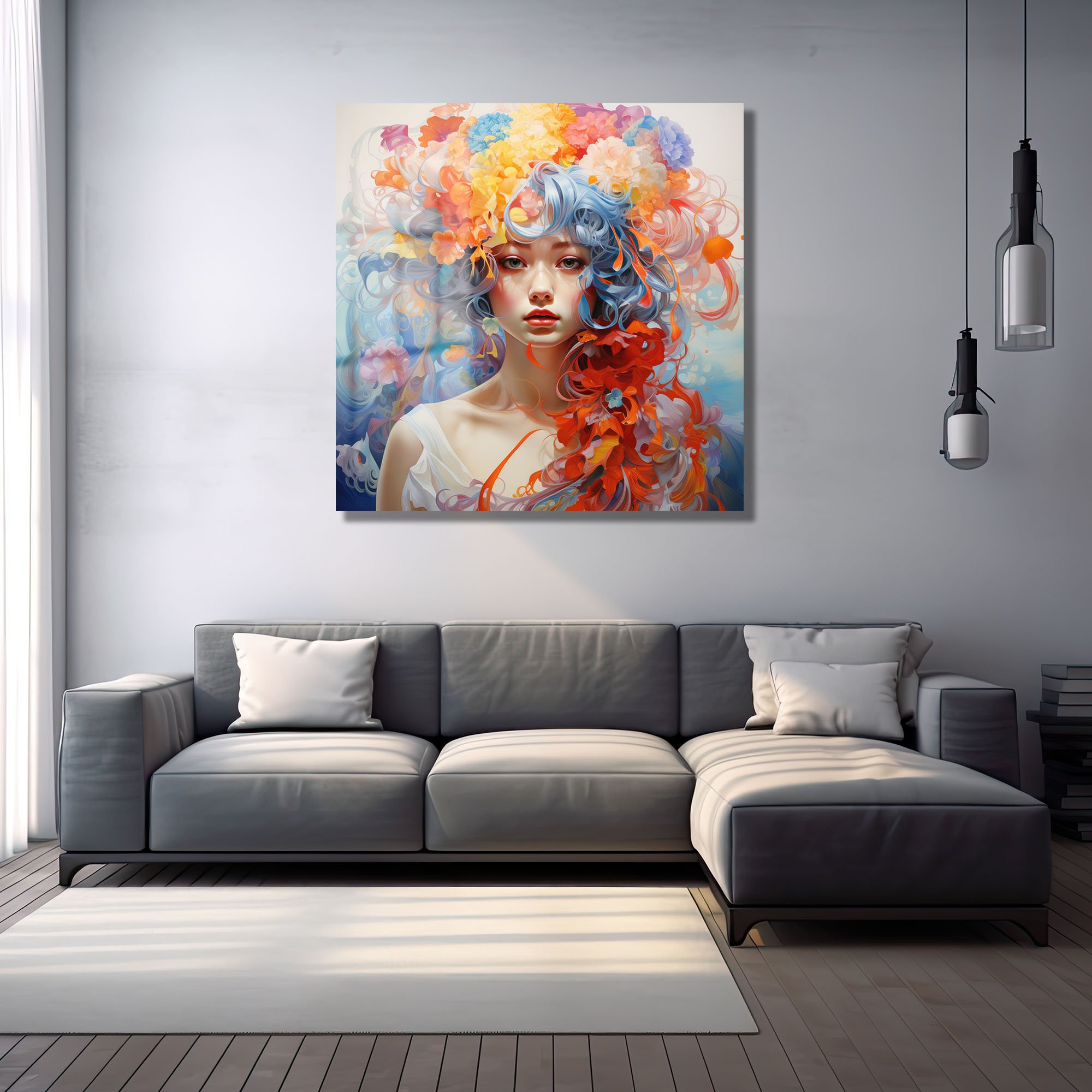 Çiçek Perisi: Canlı Renkli Modern Cam Tablo Duvar Dekoru cam tablo, duvar sanatı, modern dekorasyon, soyut sanat, cam sanat eserleri, iç mekan dekorasyonu, ofis dekorasyonu, ev dekorasyonu, restoran dekorasyonu, cafe dekorasyonu, cam baskı, UV baskı, estetik duvar sanatı