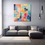 Renkli Ritimler: Modern Geometrik Soyut Cam Tablo Duvar Dekoru cam tablo, duvar sanatı, modern dekorasyon, soyut sanat, cam sanat eserleri, iç mekan dekorasyonu, ofis dekorasyonu, ev dekorasyonu, restoran dekorasyonu, cafe dekorasyonu, cam baskı, UV baskı, estetik duvar sanatı