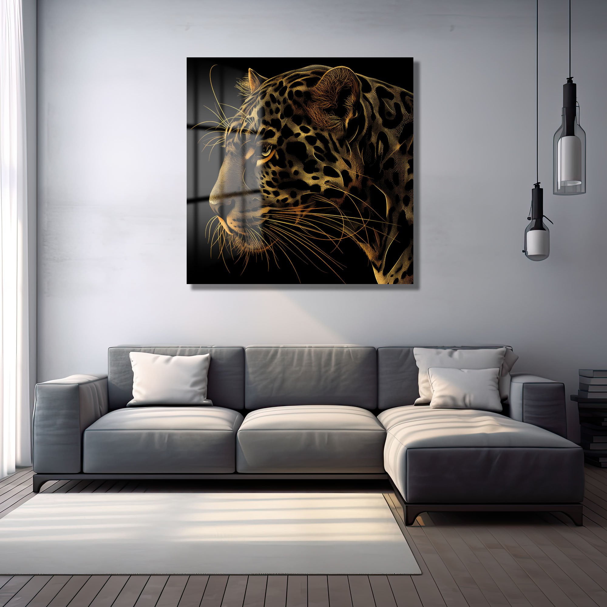 Altın Dokunuşlar: Asil Leopar Cam Tablo | Modern Duvar Sanatı Duvar Dekoru cam tablo, duvar sanatı, modern dekorasyon, soyut sanat, cam sanat eserleri, iç mekan dekorasyonu, ofis dekorasyonu, ev dekorasyonu, restoran dekorasyonu, cafe dekorasyonu, cam baskı, UV baskı, estetik duvar sanatı