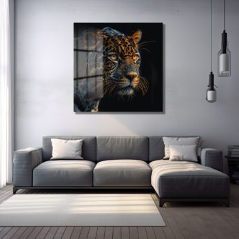 Siber Jaguar: Altın Dokunuşlu Modern Cam Tablo - Glazella Siber Jaguar: Altın Dokunuşlu Modern Cam Tablo - Glazella