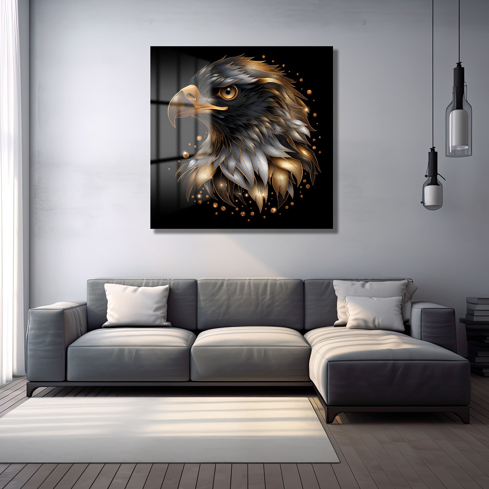 Altın Dokunuşlu Asil Kartal: Lüks Modern Cam Tablo Duvar Dekoru cam tablo, duvar sanatı, modern dekorasyon, soyut sanat, cam sanat eserleri, iç mekan dekorasyonu, ofis dekorasyonu, ev dekorasyonu, restoran dekorasyonu, cafe dekorasyonu, cam baskı, UV baskı, estetik duvar sanatı