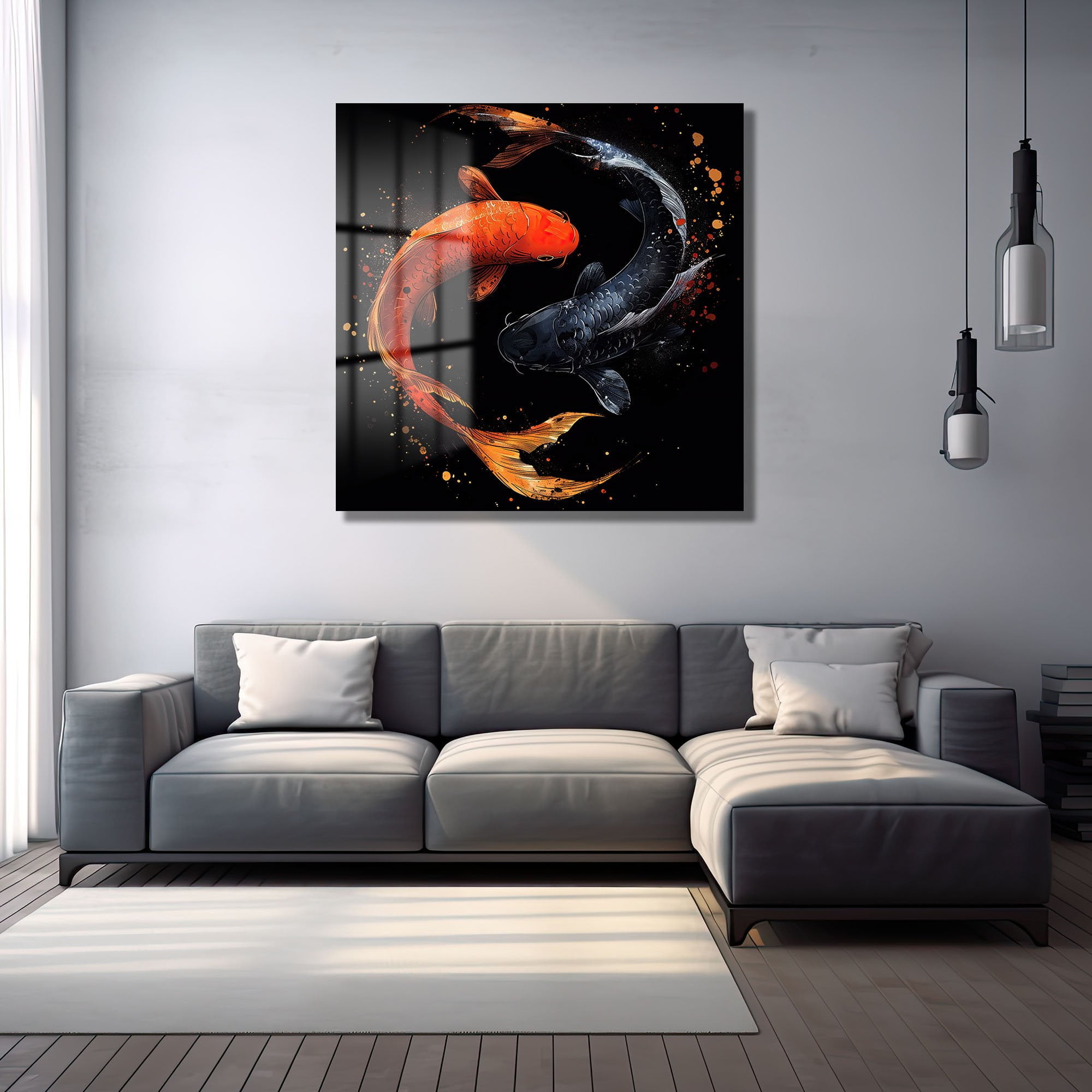 Koi Ahengi: Yin-Yang Temalı Canlı Renklerde Temperli Cam Tablo Duvar Dekoru cam tablo, duvar sanatı, modern dekorasyon, soyut sanat, cam sanat eserleri, iç mekan dekorasyonu, ofis dekorasyonu, ev dekorasyonu, restoran dekorasyonu, cafe dekorasyonu, cam baskı, UV baskı, estetik duvar sanatı