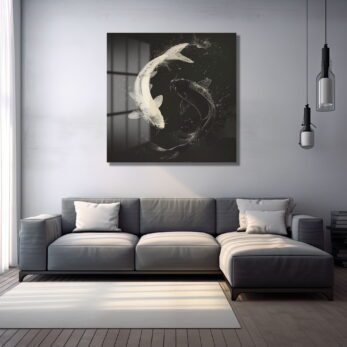 Uyum ve Denge: Yin Yang Koi Balıkları Temperli Cam Tablo - Glazella