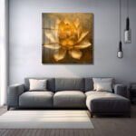 Altın Lotus İhtişamı: Modern Dekoratif Cam Tablo Duvar Dekoru cam tablo, duvar sanatı, modern dekorasyon, soyut sanat, cam sanat eserleri, iç mekan dekorasyonu, ofis dekorasyonu, ev dekorasyonu, restoran dekorasyonu, cafe dekorasyonu, cam baskı, UV baskı, estetik duvar sanatı