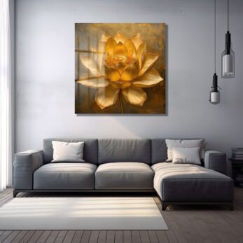Altın Lotus İhtişamı: Modern Dekoratif Cam Tablo - Glazella Altın Lotus İhtişamı: Modern Dekoratif Cam Tablo - Glazella