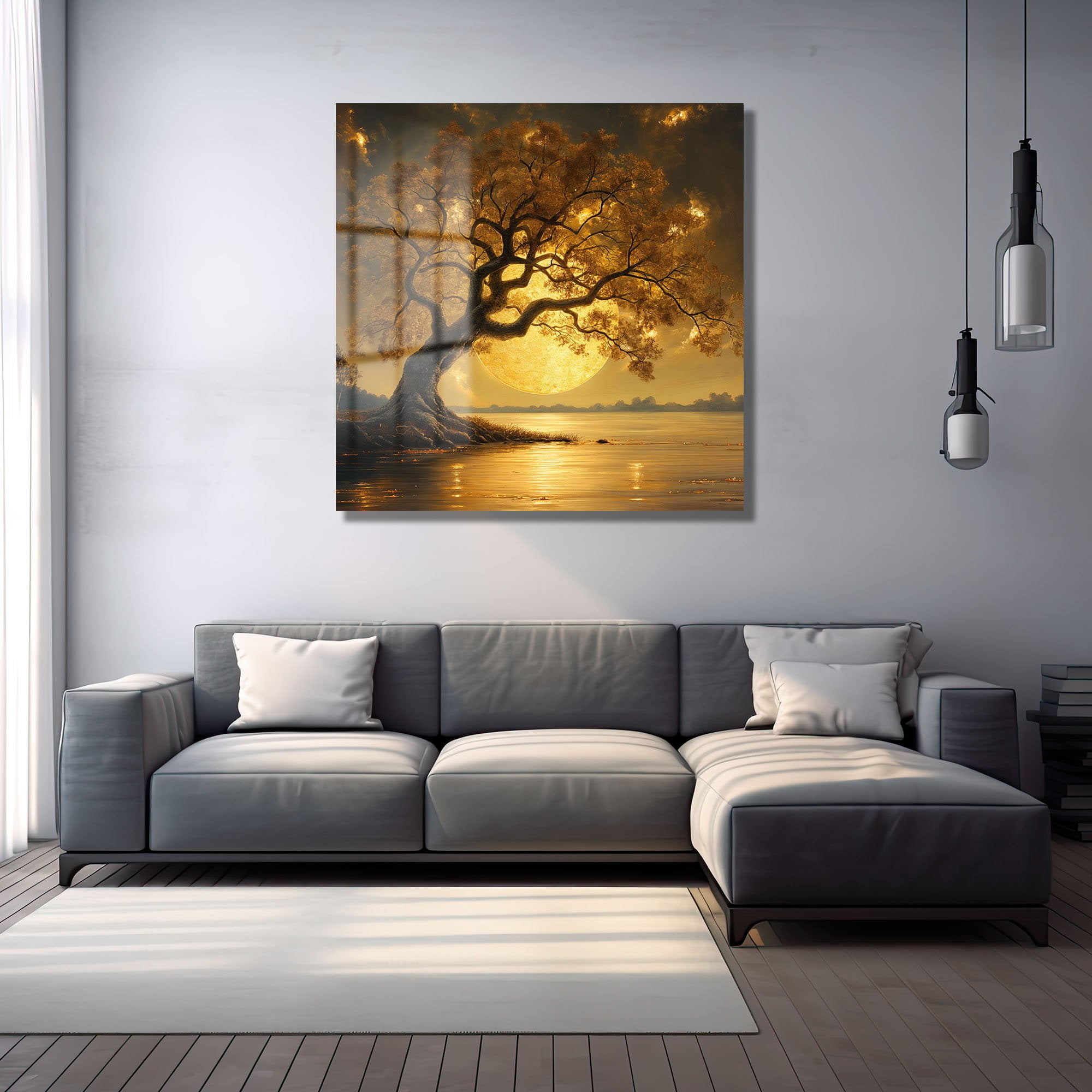 Altın Işıltılı Hayat Ağacı ve Büyüleyici Dolunay Cam Tablo Duvar Dekoru cam tablo, duvar sanatı, modern dekorasyon, soyut sanat, cam sanat eserleri, iç mekan dekorasyonu, ofis dekorasyonu, ev dekorasyonu, restoran dekorasyonu, cafe dekorasyonu, cam baskı, UV baskı, estetik duvar sanatı