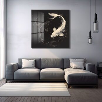 Yin Yang Koi Balıkları: Uyum ve Dengenin Modern Cam Tablosu - Glazella