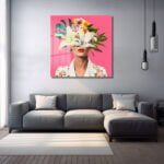 Pembe Fonda Tropik Çiçekler: Modern Kadın Portre Cam Tablo Duvar Dekoru cam tablo, duvar sanatı, modern dekorasyon, soyut sanat, cam sanat eserleri, iç mekan dekorasyonu, ofis dekorasyonu, ev dekorasyonu, restoran dekorasyonu, cafe dekorasyonu, cam baskı, UV baskı, estetik duvar sanatı