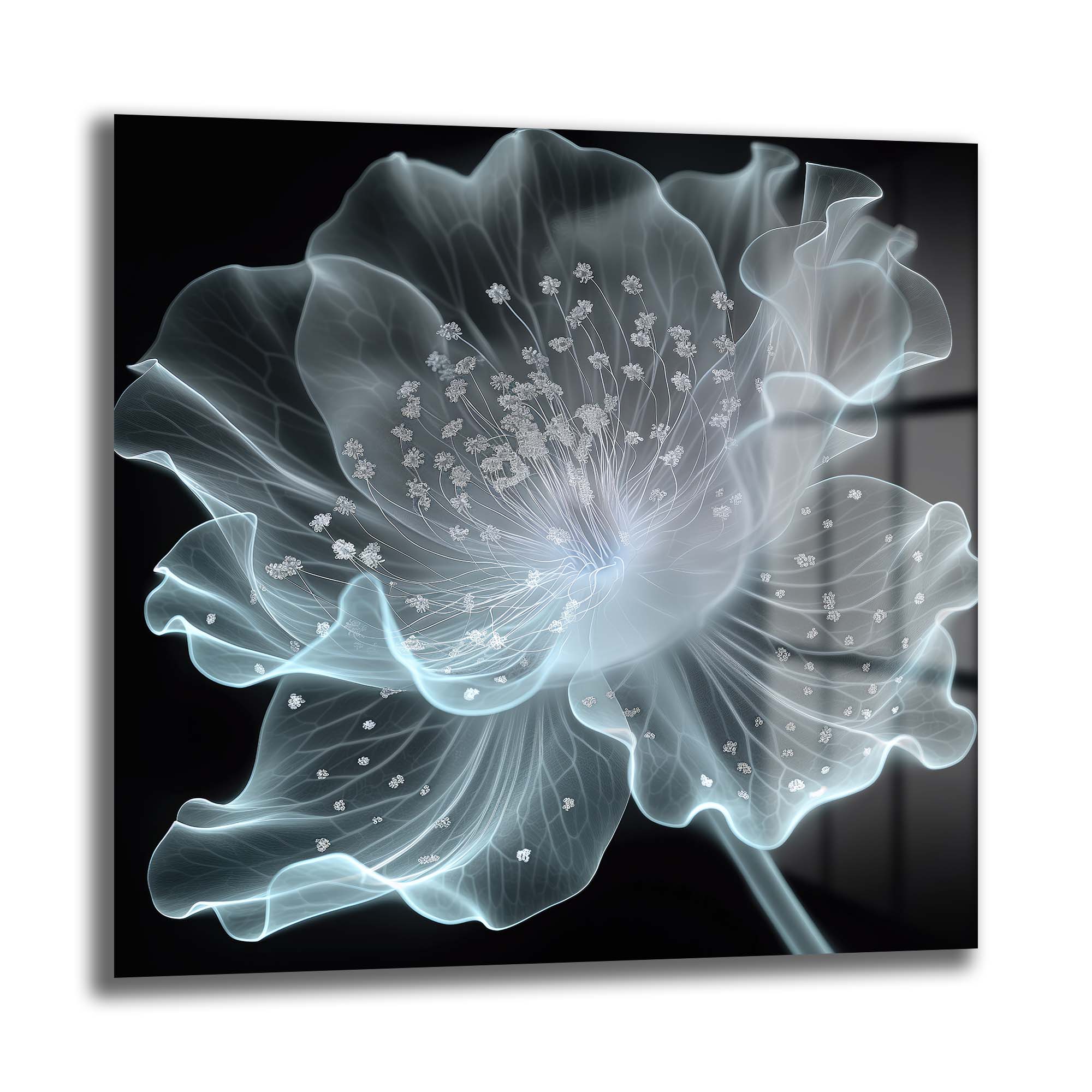 Ethereal Işık Çiçeği: Modern Soyut Temperli Cam Tablo Duvar Dekoru cam tablo, duvar sanatı, modern dekorasyon, soyut sanat, cam sanat eserleri, iç mekan dekorasyonu, ofis dekorasyonu, ev dekorasyonu, restoran dekorasyonu, cafe dekorasyonu, cam baskı, UV baskı, estetik duvar sanatı
