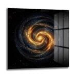Kozmik Spiral: Altın Işıltılı Galaksi Temalı Modern Cam Tablo - Glazella