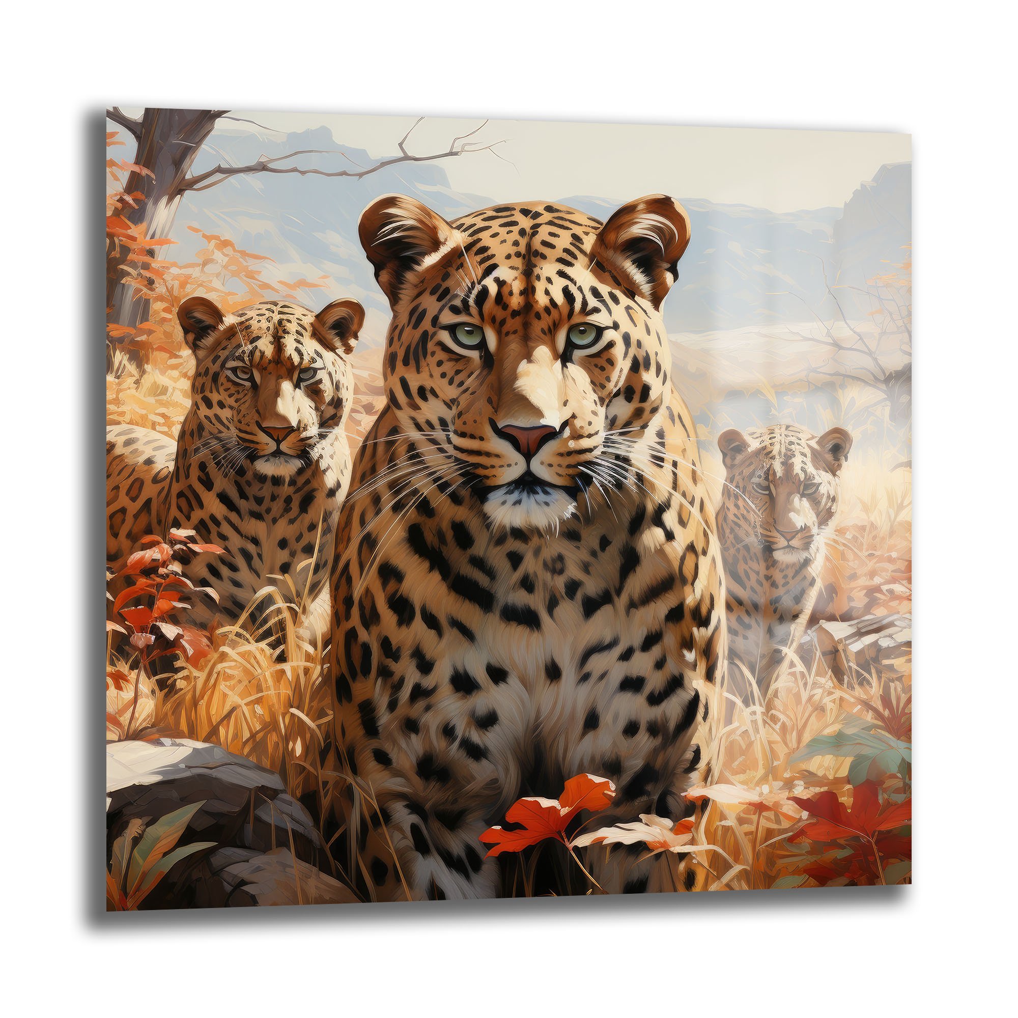 Vahşi Zarafet: Leopar Ailesi Temalı Cam Tablo Duvar Dekoru cam tablo, duvar sanatı, modern dekorasyon, soyut sanat, cam sanat eserleri, iç mekan dekorasyonu, ofis dekorasyonu, ev dekorasyonu, restoran dekorasyonu, cafe dekorasyonu, cam baskı, UV baskı, estetik duvar sanatı