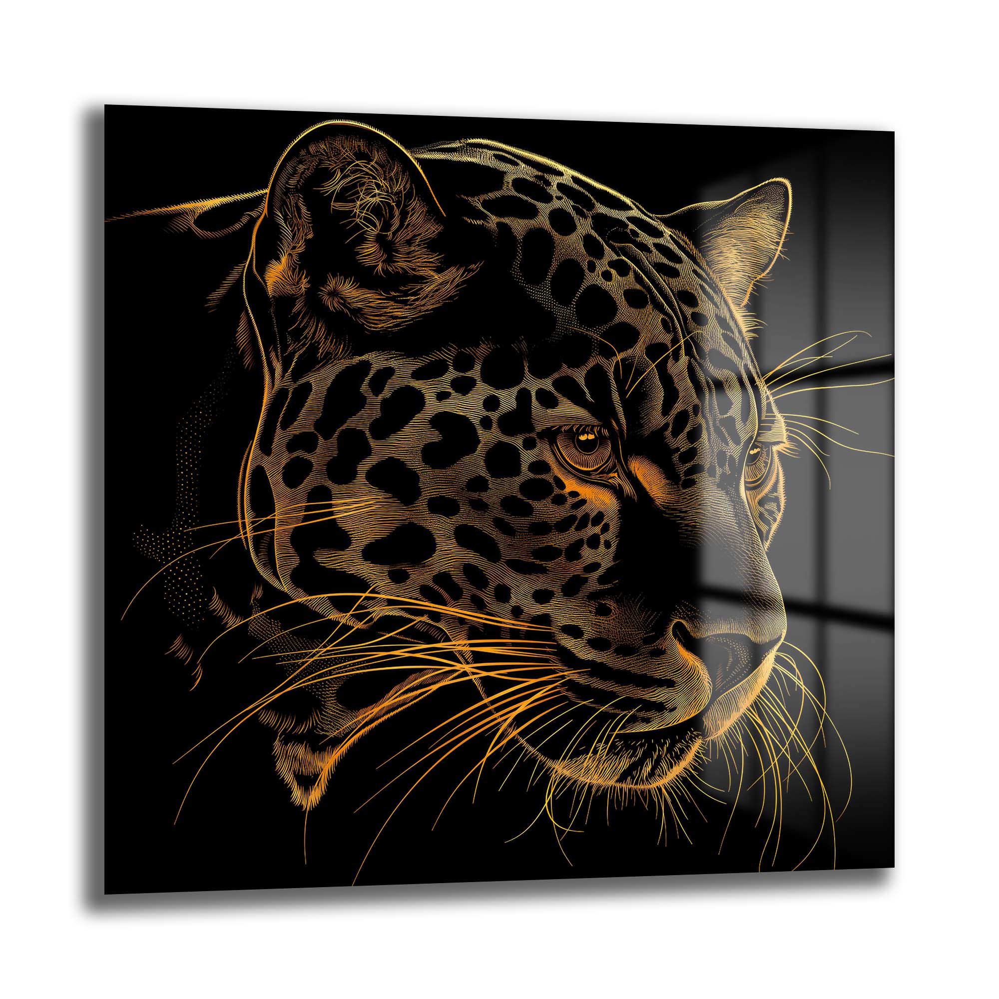 Altın Leopar Gözü: Modern Sanat Temperli Cam Tablo Duvar Dekoru cam tablo, duvar sanatı, modern dekorasyon, soyut sanat, cam sanat eserleri, iç mekan dekorasyonu, ofis dekorasyonu, ev dekorasyonu, restoran dekorasyonu, cafe dekorasyonu, cam baskı, UV baskı, estetik duvar sanatı