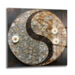 Yin Yang Dengesi: Beyaz Çiçekli Modern Geometrik Cam Tablo Duvar Dekoru cam tablo, duvar sanatı, modern dekorasyon, soyut sanat, cam sanat eserleri, iç mekan dekorasyonu, ofis dekorasyonu, ev dekorasyonu, restoran dekorasyonu, cafe dekorasyonu, cam baskı, UV baskı, estetik duvar sanatı