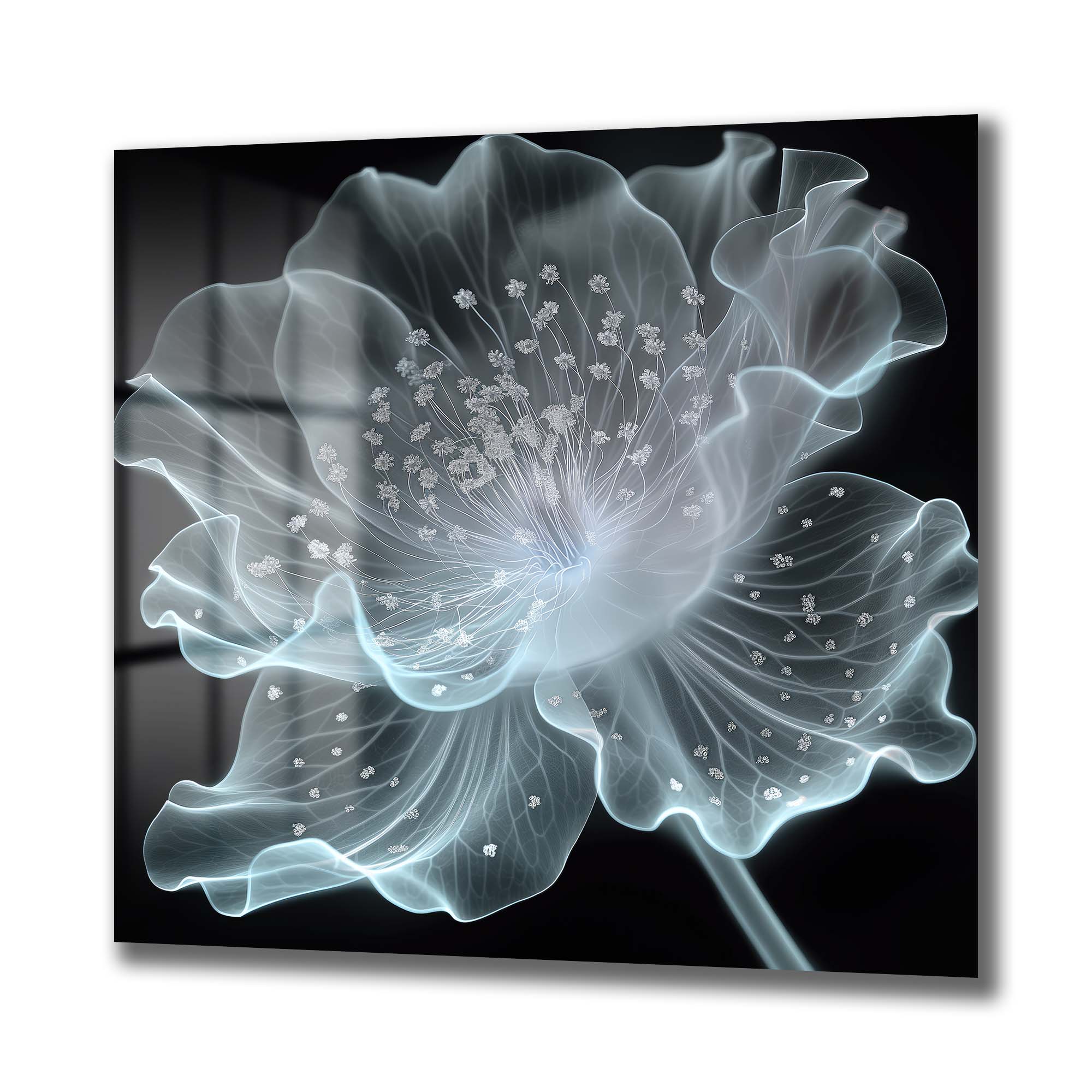 Ethereal Işık Çiçeği: Modern Soyut Temperli Cam Tablo Duvar Dekoru cam tablo, duvar sanatı, modern dekorasyon, soyut sanat, cam sanat eserleri, iç mekan dekorasyonu, ofis dekorasyonu, ev dekorasyonu, restoran dekorasyonu, cafe dekorasyonu, cam baskı, UV baskı, estetik duvar sanatı