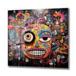 Enerjik Kaos: Canlı Graffiti Yüz Cam Tablo Duvar Dekoru cam tablo, duvar sanatı, modern dekorasyon, soyut sanat, cam sanat eserleri, iç mekan dekorasyonu, ofis dekorasyonu, ev dekorasyonu, restoran dekorasyonu, cafe dekorasyonu, cam baskı, UV baskı, estetik duvar sanatı