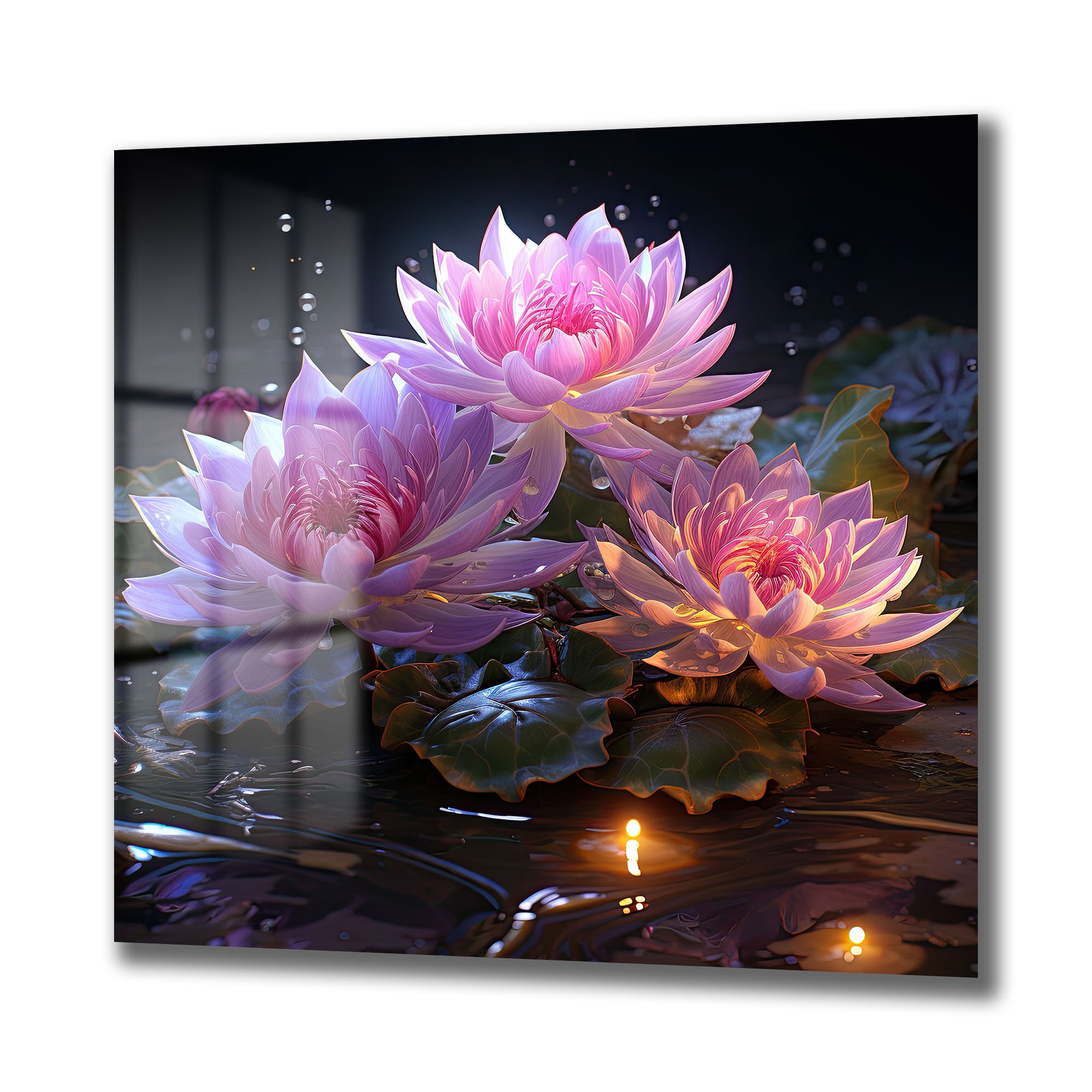 Efsunlu Nilüferler: Işıltılı Pembe Lotus Çiçekleri Temperli Cam Tablo Duvar Dekoru cam tablo, duvar sanatı, modern dekorasyon, soyut sanat, cam sanat eserleri, iç mekan dekorasyonu, ofis dekorasyonu, ev dekorasyonu, restoran dekorasyonu, cafe dekorasyonu, cam baskı, UV baskı, estetik duvar sanatı