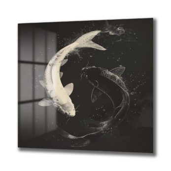 Uyum ve Denge: Yin Yang Koi Balıkları Temperli Cam Tablo - Glazella
