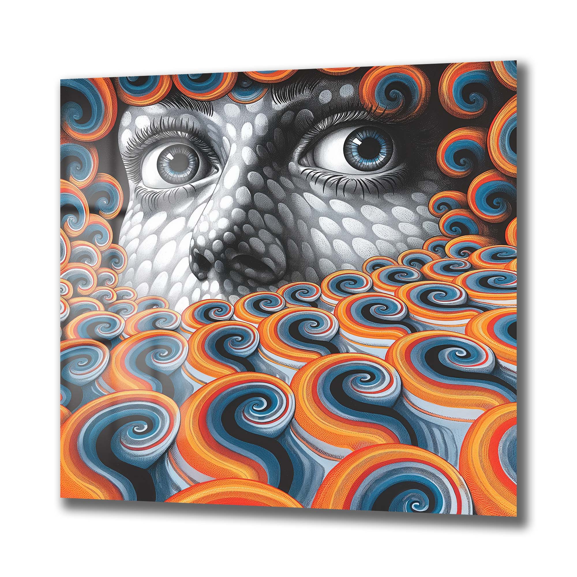 Sarmal Bakışlar: Canlı Renklerle Modern Cam Tablo Duvar Dekoru cam tablo, duvar sanatı, modern dekorasyon, soyut sanat, cam sanat eserleri, iç mekan dekorasyonu, ofis dekorasyonu, ev dekorasyonu, restoran dekorasyonu, cafe dekorasyonu, cam baskı, UV baskı, estetik duvar sanatı