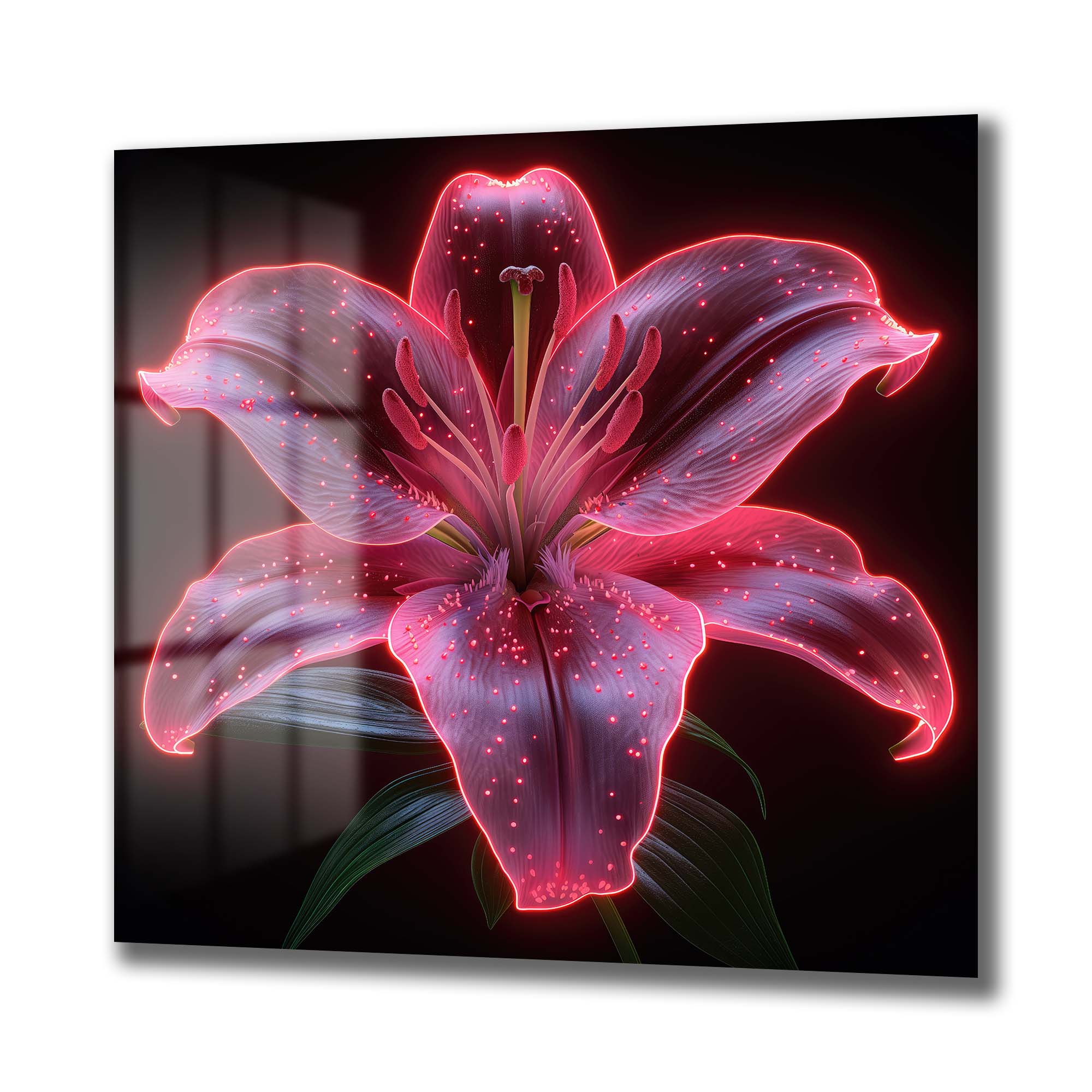 Büyüleyici Neon Zambak: Canlı Renklerde Modern Cam Tablo Duvar Dekoru cam tablo, duvar sanatı, modern dekorasyon, soyut sanat, cam sanat eserleri, iç mekan dekorasyonu, ofis dekorasyonu, ev dekorasyonu, restoran dekorasyonu, cafe dekorasyonu, cam baskı, UV baskı, estetik duvar sanatı