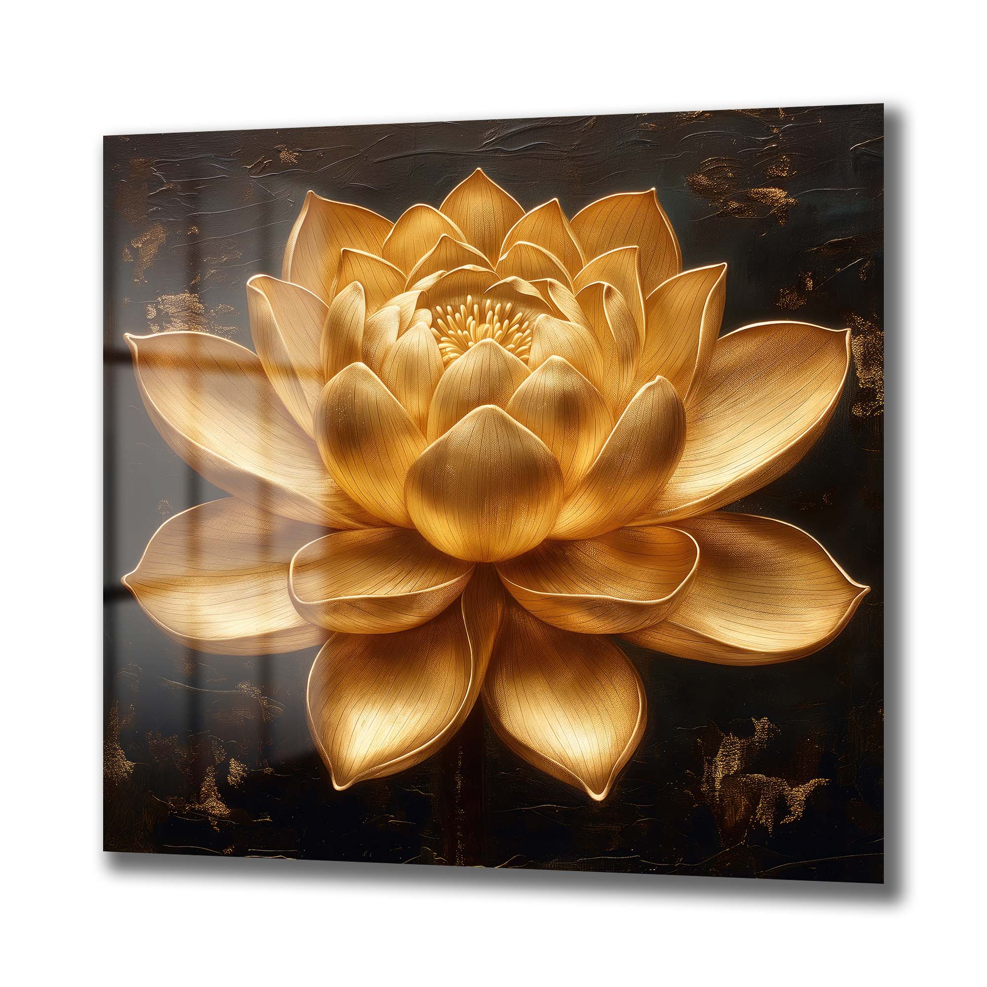 Altın Lotus Zarafeti: Lüks Temperli Cam Tablo | Modern Duvar Dekorasyonu Duvar Dekoru cam tablo, duvar sanatı, modern dekorasyon, soyut sanat, cam sanat eserleri, iç mekan dekorasyonu, ofis dekorasyonu, ev dekorasyonu, restoran dekorasyonu, cafe dekorasyonu, cam baskı, UV baskı, estetik duvar sanatı