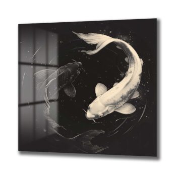 Yin Yang Koi Balıkları: Uyum ve Dengenin Modern Cam Tablosu - Glazella