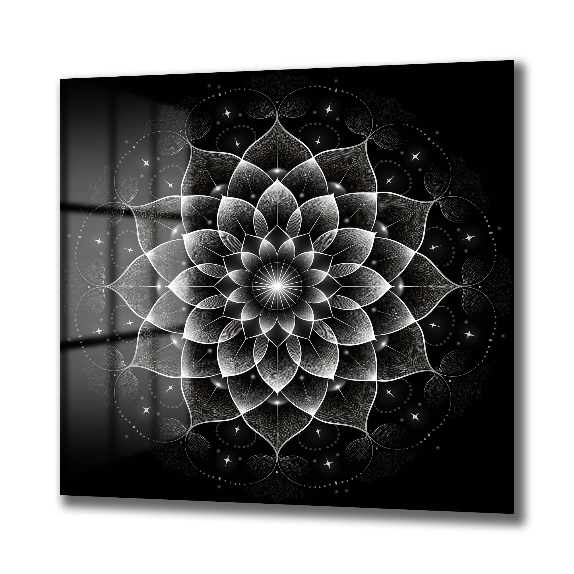 Sonsuzluk Mandalı: Siyah Beyaz Modern Cam Tablo Duvar Dekoru cam tablo, duvar sanatı, modern dekorasyon, soyut sanat, cam sanat eserleri, iç mekan dekorasyonu, ofis dekorasyonu, ev dekorasyonu, restoran dekorasyonu, cafe dekorasyonu, cam baskı, UV baskı, estetik duvar sanatı