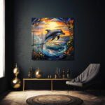 Gün Batımında Özgür Ruh: Yunus Temalı Vitray Efektli Temperli Cam Tablo Duvar Dekoru cam tablo, duvar sanatı, modern dekorasyon, soyut sanat, cam sanat eserleri, iç mekan dekorasyonu, ofis dekorasyonu, ev dekorasyonu, restoran dekorasyonu, cafe dekorasyonu, cam baskı, UV baskı, estetik duvar sanatı