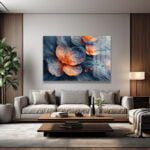 Ethereal Çiçeklerin Dansı: Amber ve Mavi Tonlarında Cam Tablo Duvar Dekoru cam tablo, duvar sanatı, modern dekorasyon, soyut sanat, cam sanat eserleri, iç mekan dekorasyonu, ofis dekorasyonu, ev dekorasyonu, restoran dekorasyonu, cafe dekorasyonu, cam baskı, UV baskı, estetik duvar sanatı